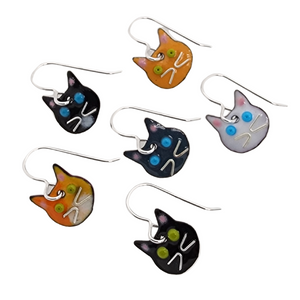 enameled cat earrings by Kathryn Riechert in Savannah GA