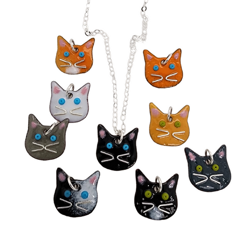 colorful and whimsical enamel cat necklaces