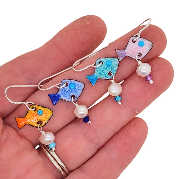 Little Fish w/ Pearls - Dangle Earrings