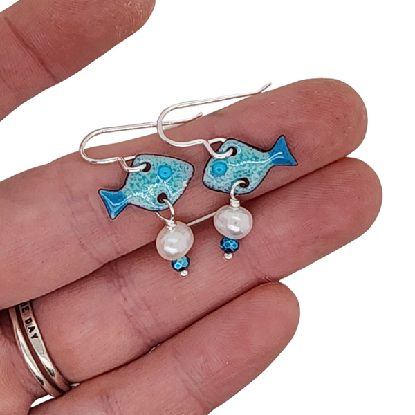 Little Fish w/ Pearls - Dangle Earrings