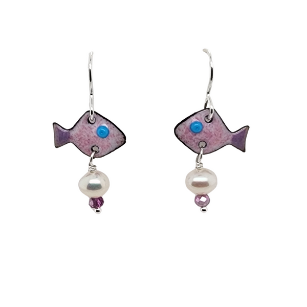 Little Fish w/ Pearls - Dangle Earrings