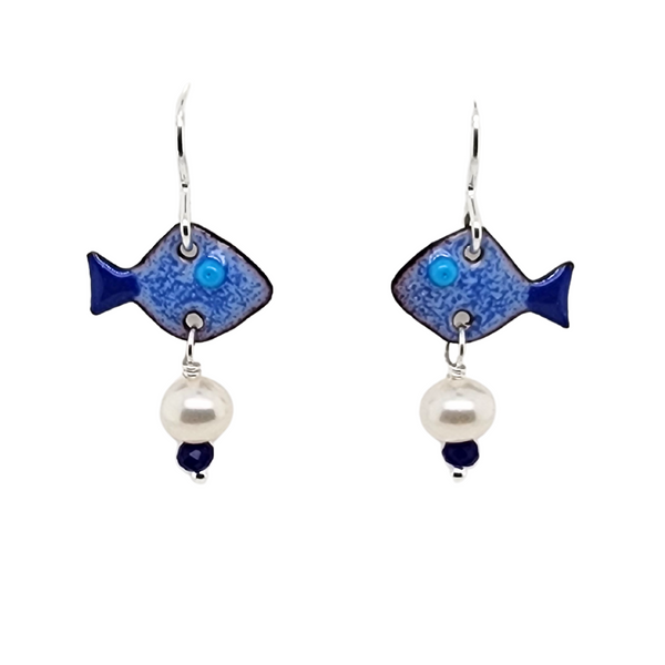 Little Fish w/ Pearls - Dangle Earrings