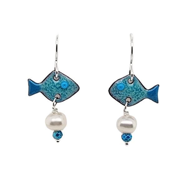 Little Fish With Pearls - Dangle Earrings