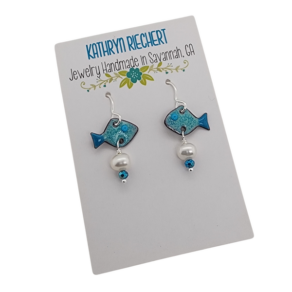 Little Fish w/ Pearls - Dangle Earrings