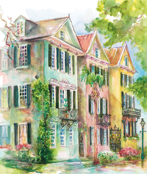 colorful row houses in Savannah GA